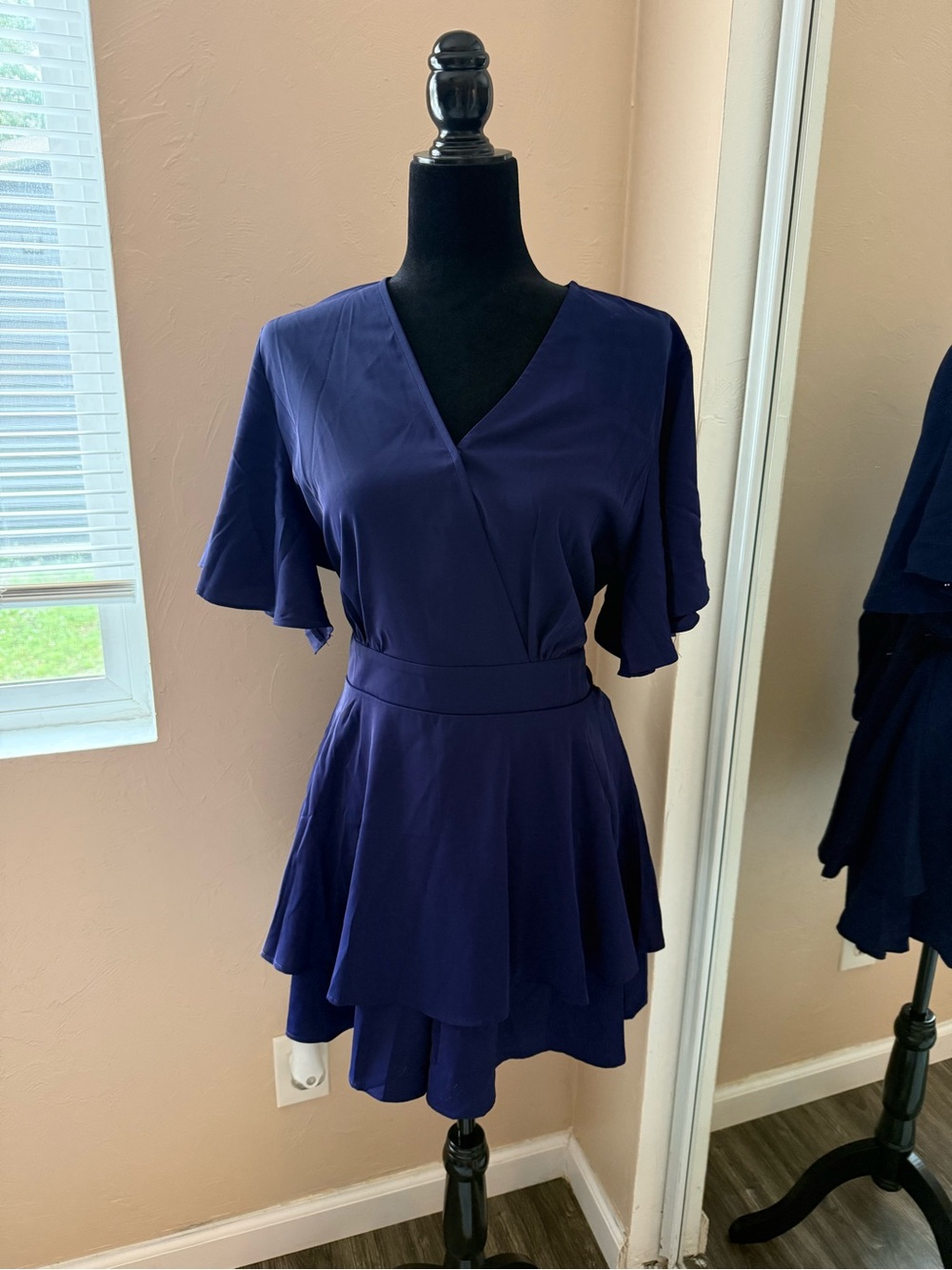 Navy Blue V-Neck Tiered Romper